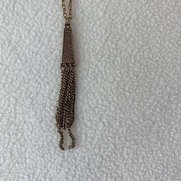 Forever 21 Necklace Gold Tone Chain Blue Stone Tassle - Picture 2 of 7